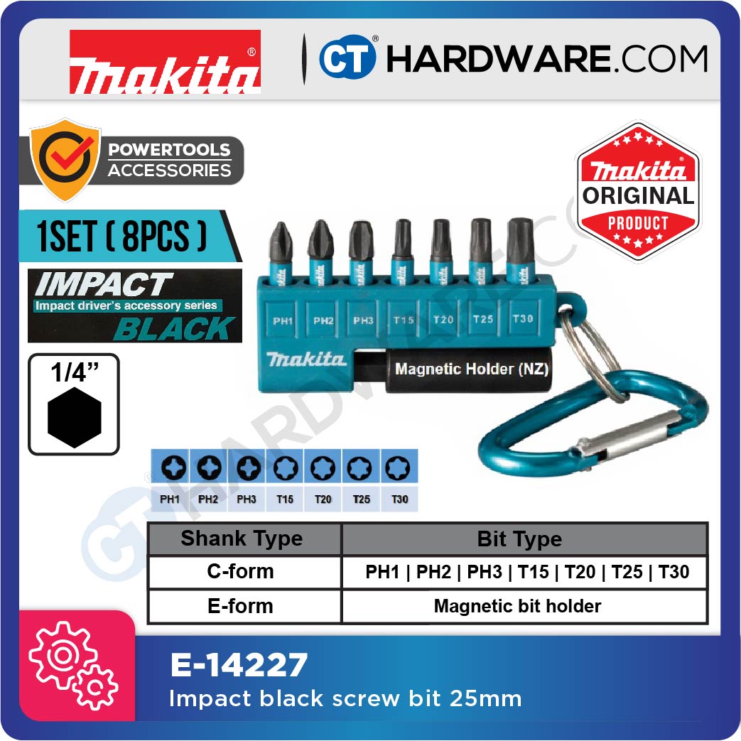 Makita E-14227 Impact BLACK Screw Bit C-Form With Bit Holder Assortment (8pcs Pack)