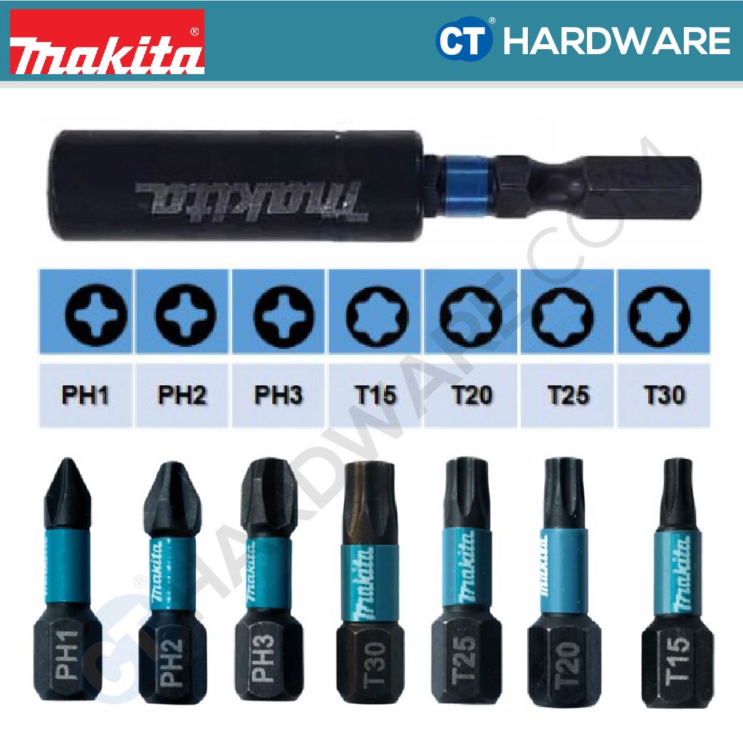 Makita E-14227 Impact BLACK Screw Bit C-Form With Bit Holder Assortment (8pcs Pack)