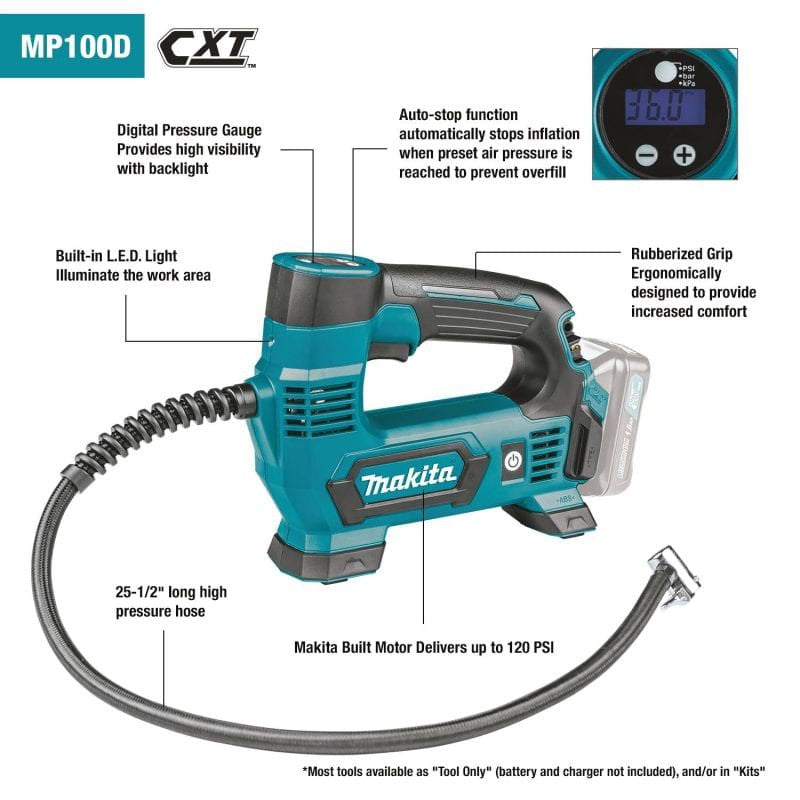 Makita MP100DZ CXT 12Vmax Cordless Inflator 8.3 Bar (Body Only)