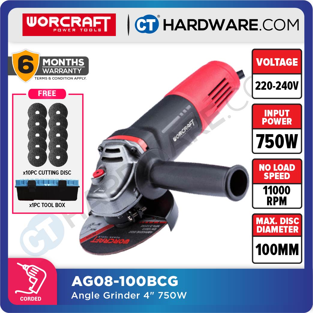 WORCRAFT AG08-100BCG SET ANGLE GRINDER 4" 750W 11000RPM (AG08100BCG)