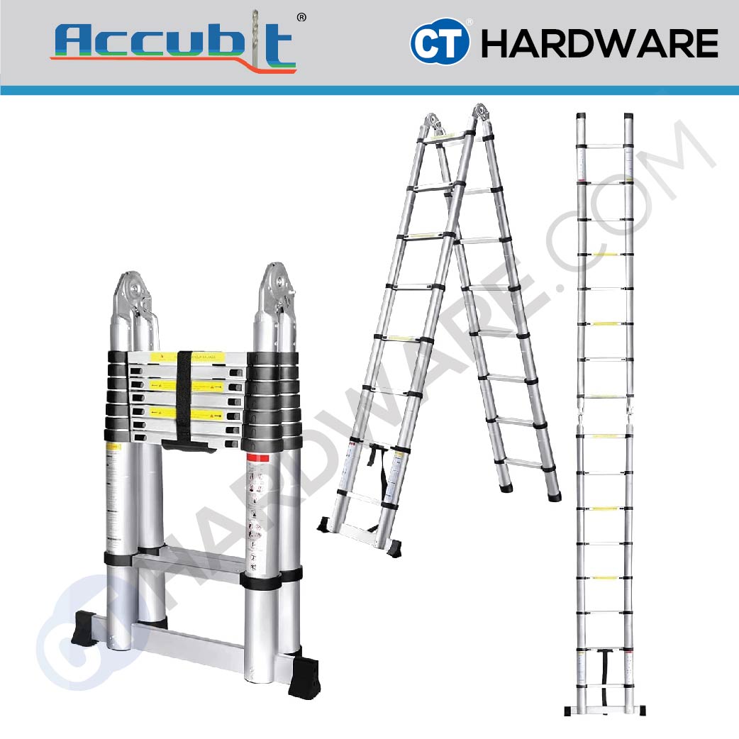 ACCUBIT MFTLC214 ALUMINIUM DOUBLE SIDED TELESCOPIC LADDER 15FT WEIGHT 16KG