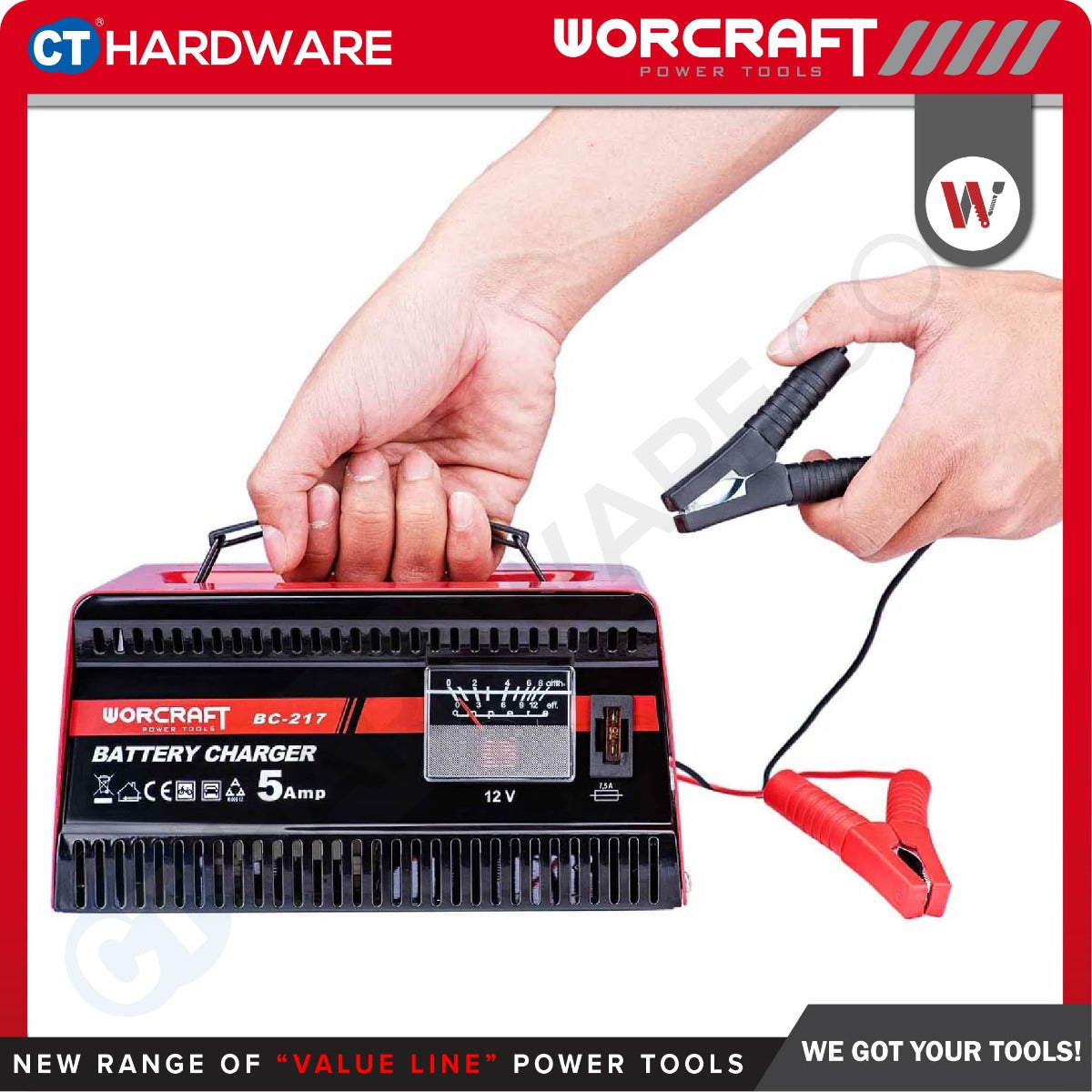 Worcraft BC-217 Battery Charger 12V 5A for 16-80Ah Batteries
