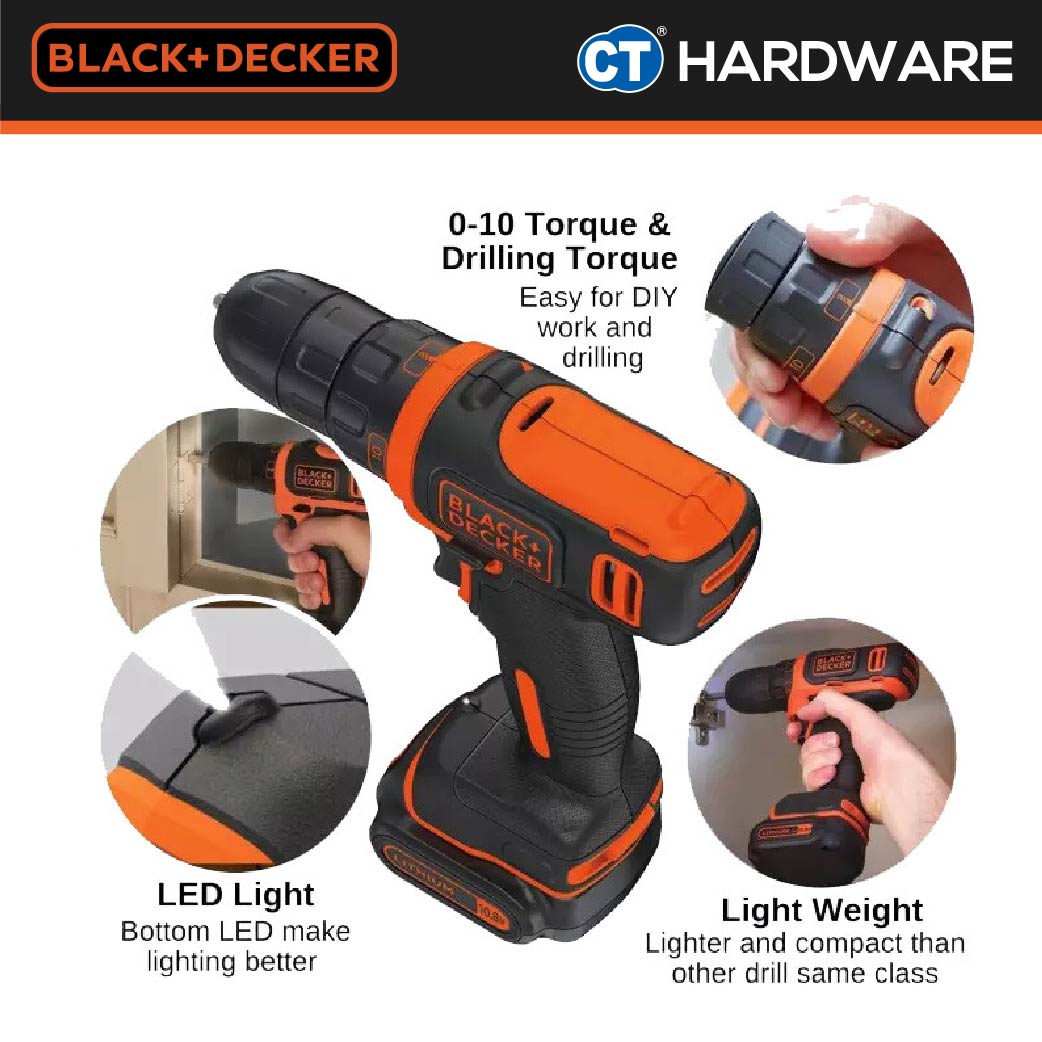 BLACK+DECKER BDCDD12K Ultra Compact Drill 10.8V 1.5AH Li-Ion 10MM 550RPM