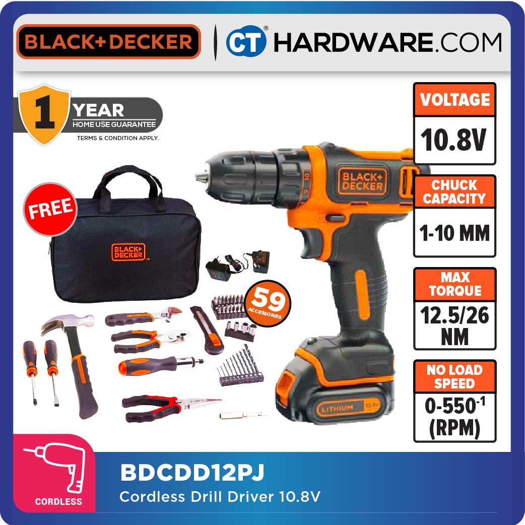 BLACK+DECKER BDCDD12PJ DRILL DRIVER WITH PROJECT KIT 10.8V LI-ION