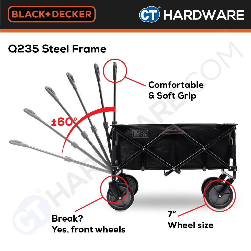 BLACK+DECKER BDCWBK01-XJ Collapsible Outdoor Utility Wagon 75L 80kg Load (Material Q235 Steel)