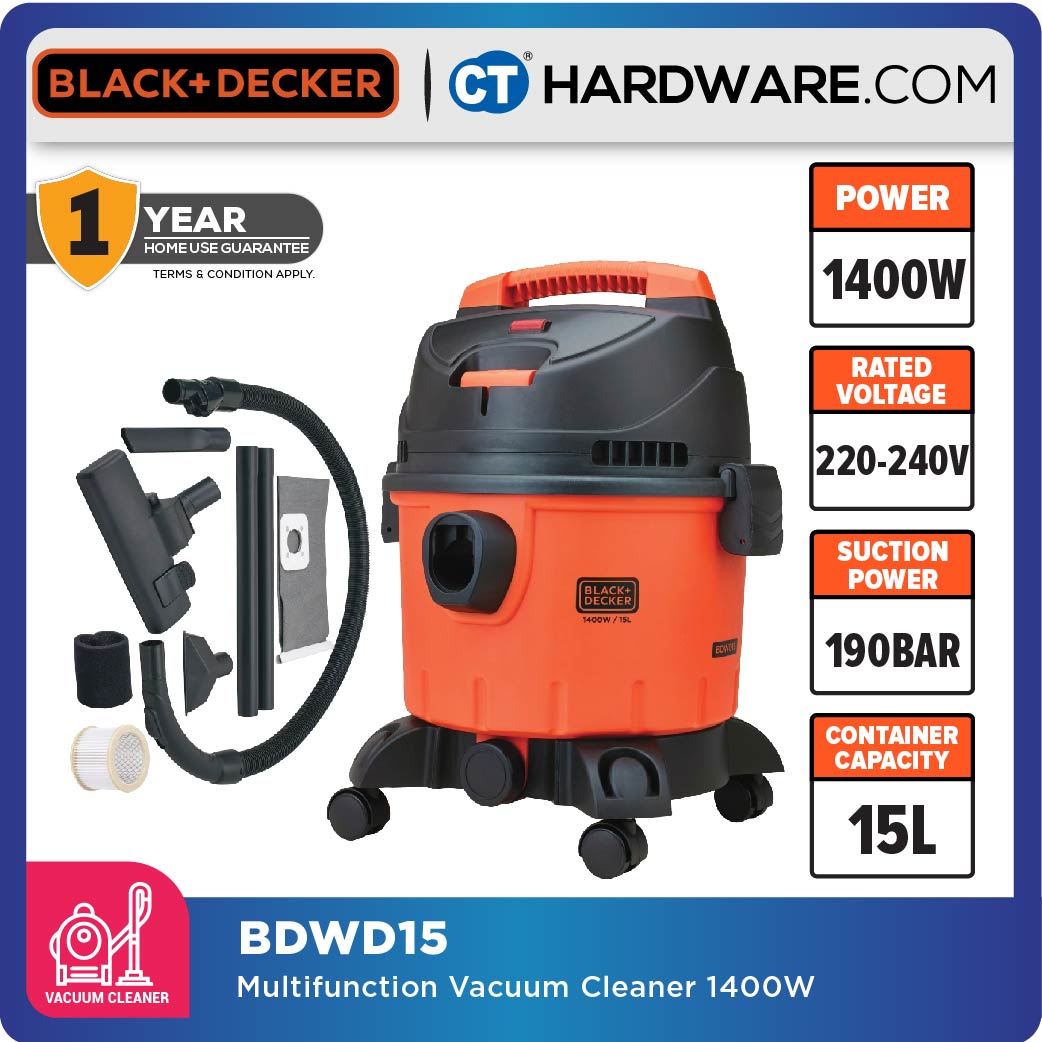 BLACK+DECKER BDWD15 Wet & Dry Vacuum Cleaner 15L 1400W 190MBar Suction
