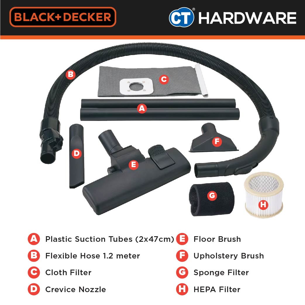 BLACK+DECKER BDWD15 Wet & Dry Vacuum Cleaner 15L 1400W 190MBar Suction