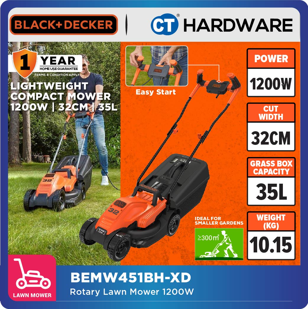 BLACK+DECKER BEMW451BH-B1 Electric Lawn Mower 1200W 32cm 35l With Ergonomic Bike Handle