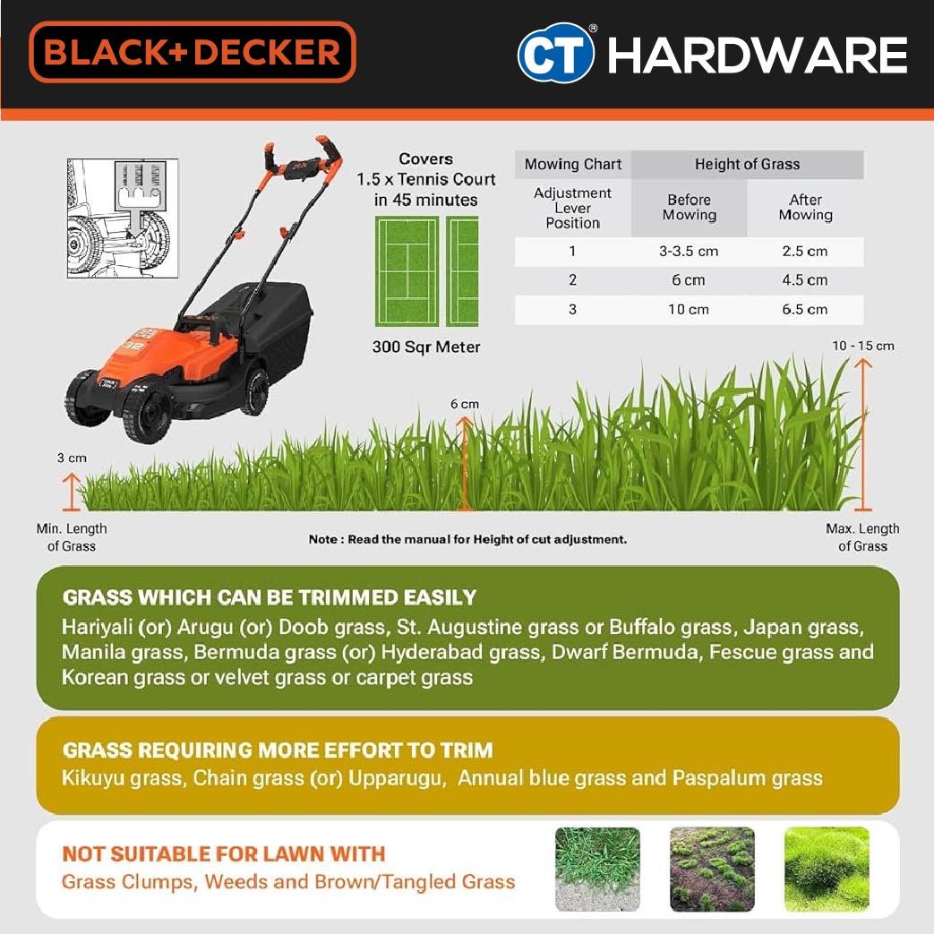 BLACK+DECKER BEMW451BH-B1 Electric Lawn Mower 1200W 32cm 35l With Ergonomic Bike Handle