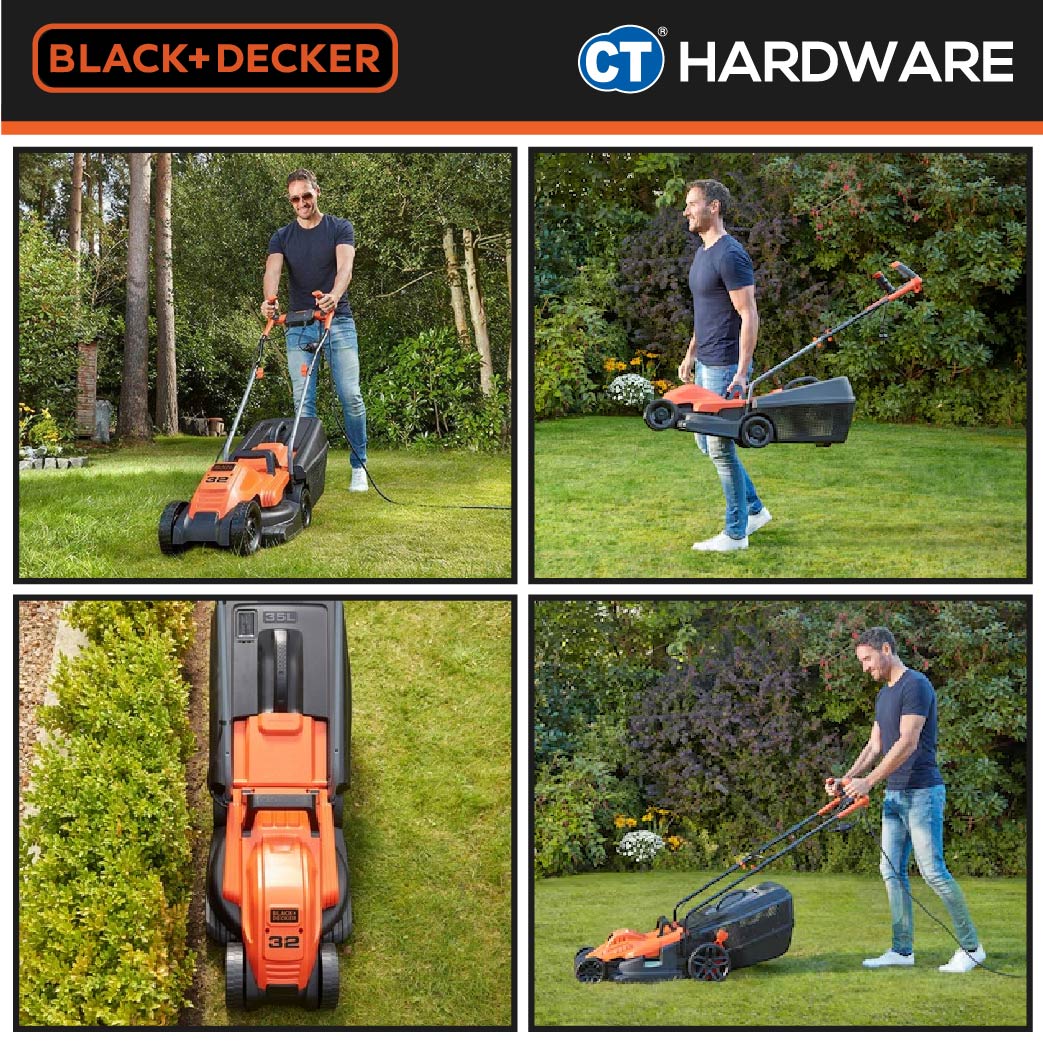 BLACK+DECKER BEMW451BH-B1 Electric Lawn Mower 1200W 32cm 35l With Ergonomic Bike Handle