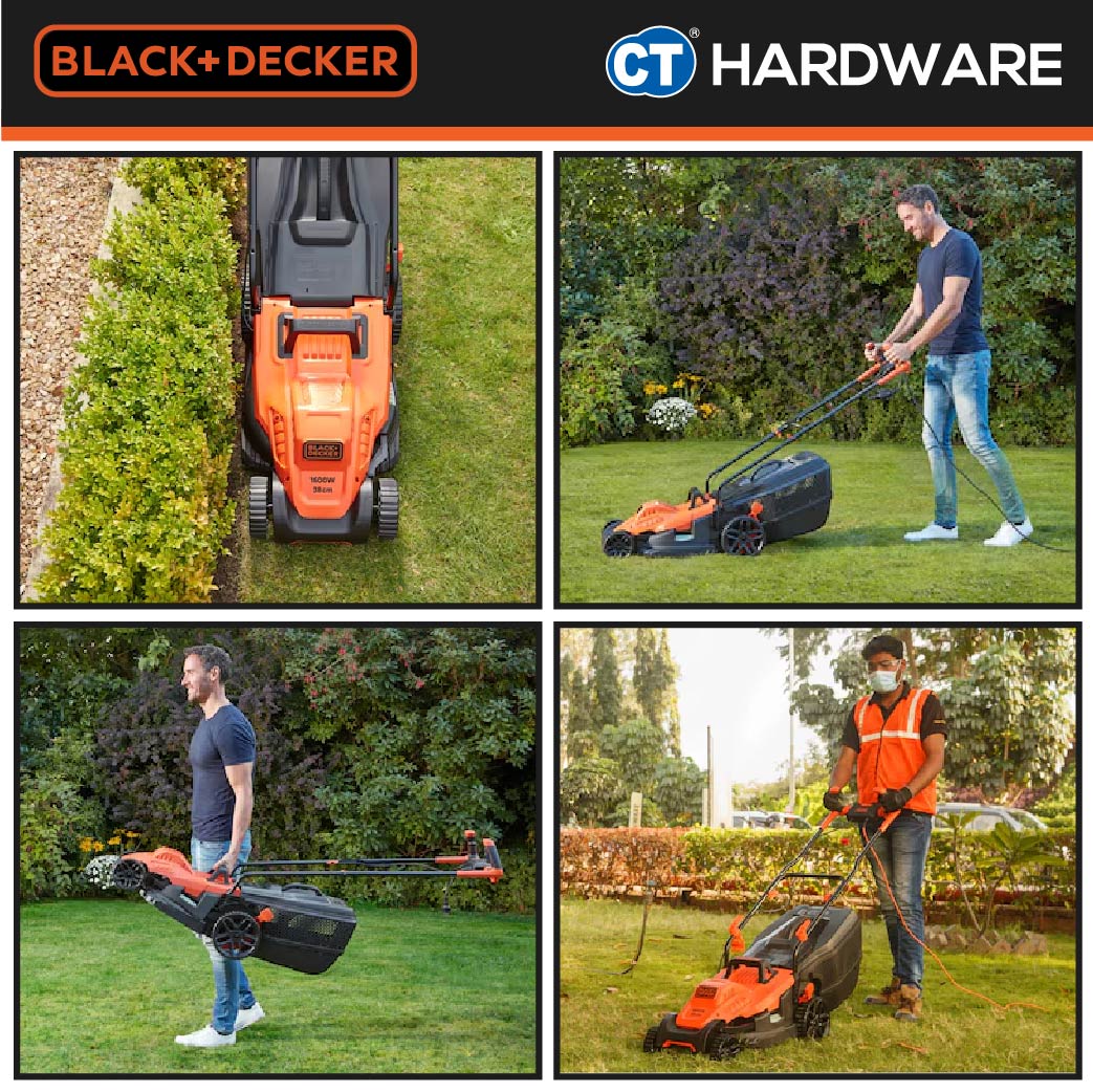 BLACK+DECKER BEMW471BH Electric Lawn Mower 1600W 38cm 45l With Ergonomic Bike Handle