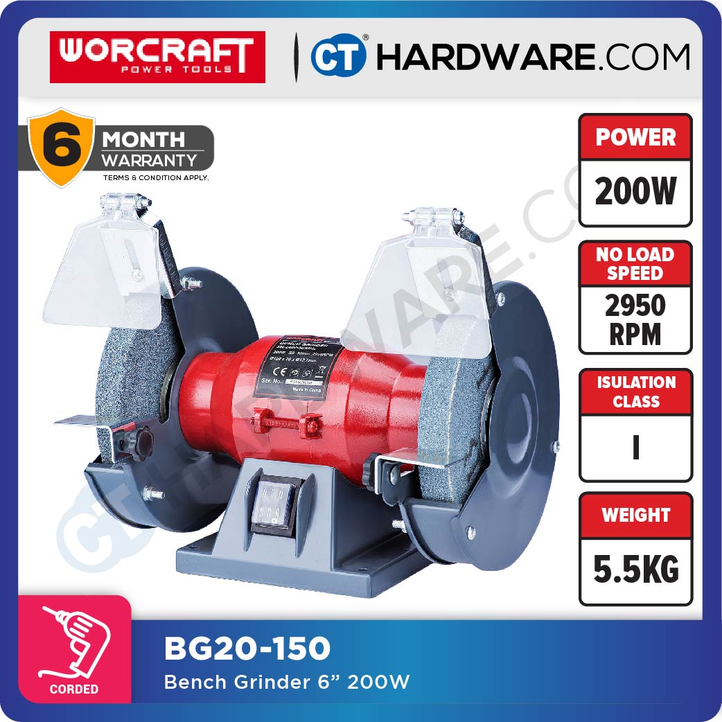 WORCRAFT BG20-150 BENCH GRINDER 6" 200W 2950RPM (150 X 16 X 12.7MM) (BG20150)
