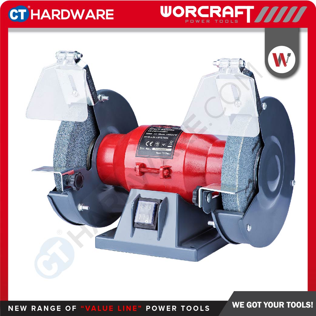 WORCRAFT BG20-150 BENCH GRINDER 6" 200W 2950RPM (150 X 16 X 12.7MM) (BG20150)