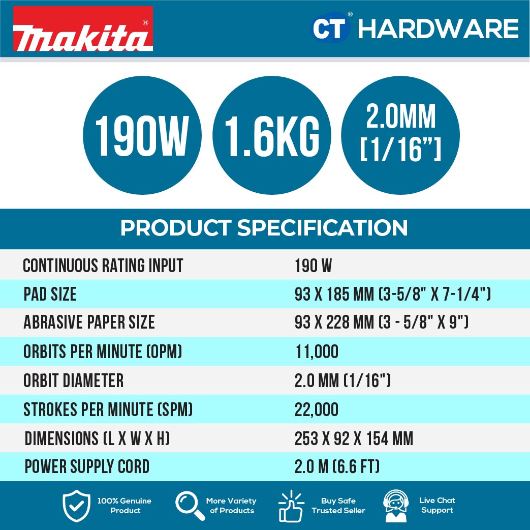 Makita BO3710 Finishing Sander 190W 93mm x 185mm