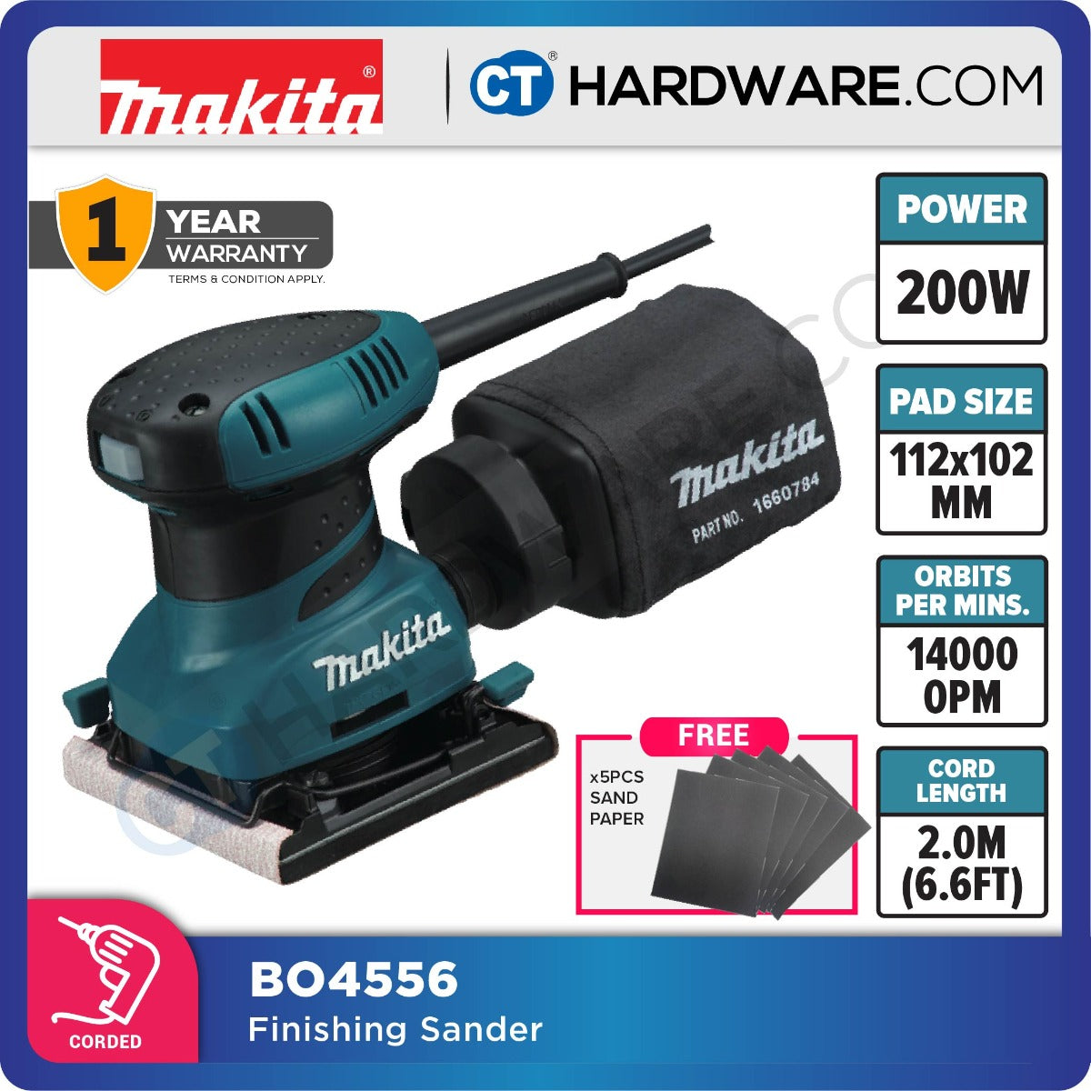 Makita BO4556 Finishing Sander 200W 112mm x 102mm