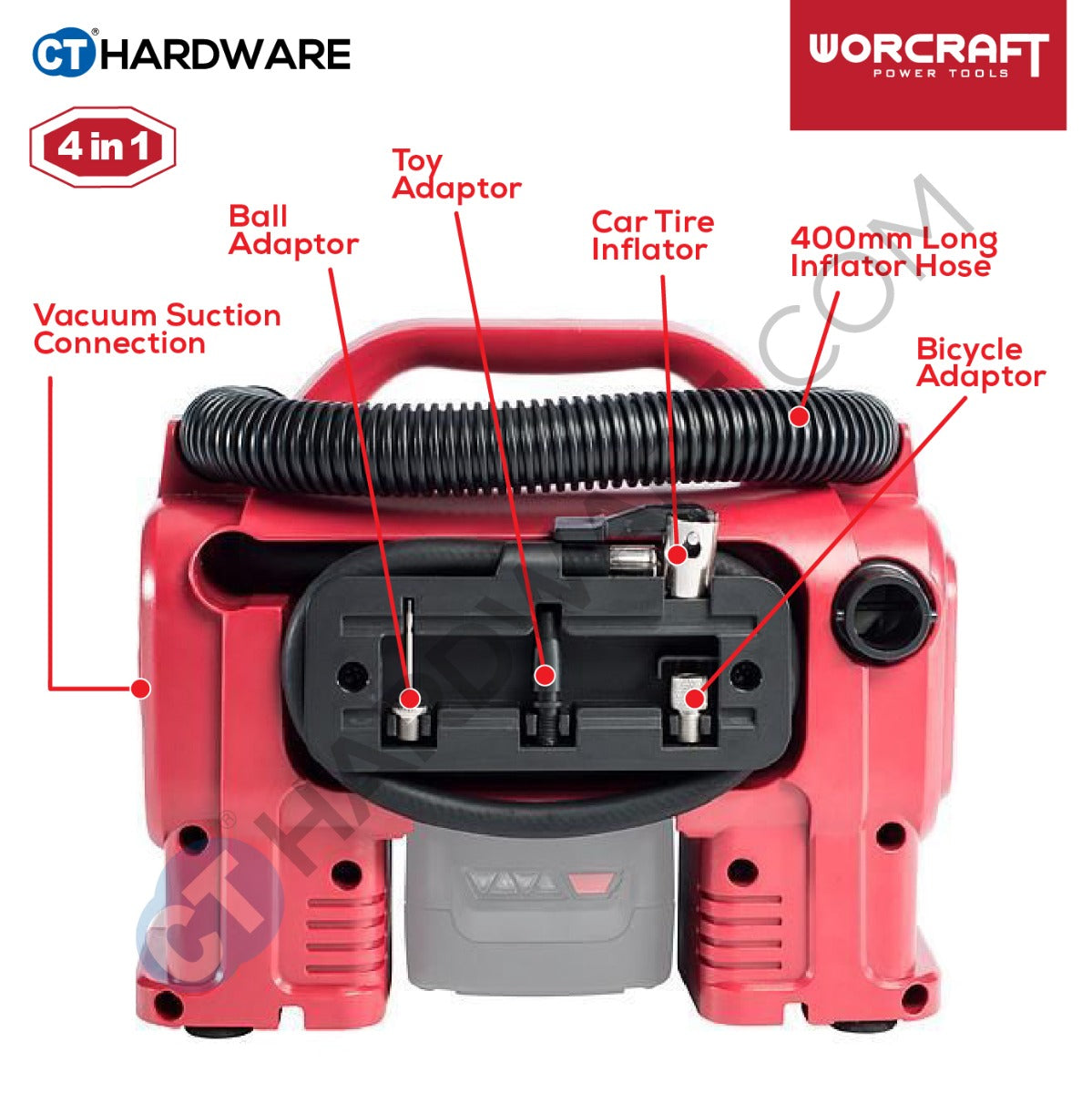 Worcraft CAC-S20LiA 20V Cordless Multi Air Pump 11 Bar 160PSI