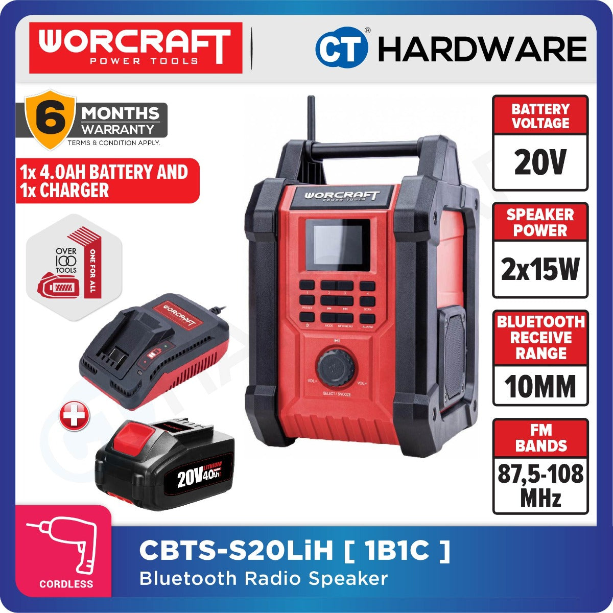 Worcraft CBTS-S20LiH 20V Bluetooth Speaker 15W