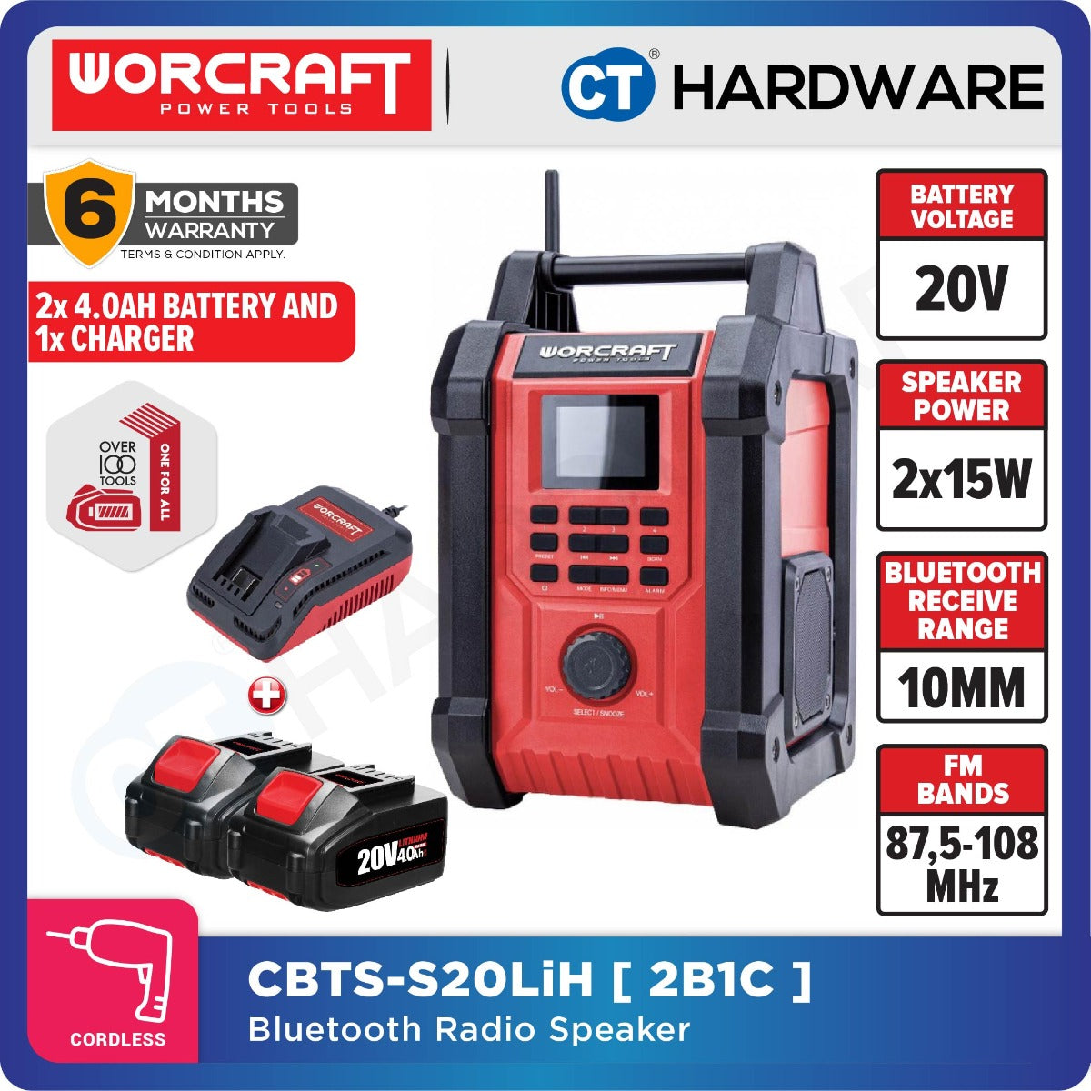Worcraft CBTS-S20LiH 20V Bluetooth Speaker 15W
