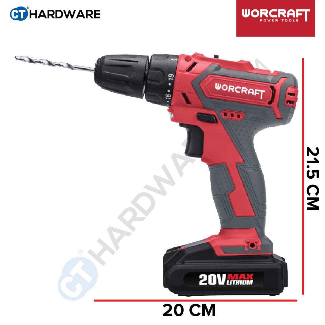 WORCRAFT CD20LI CORDLESS DRILL 20V COME WITH ACCESSORIES | 2x 1.5AH BATTERY & 1x CHARGER