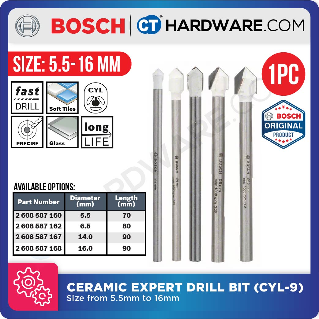 BOSCH SOFT CERAMIC EXPERT DRILL BIT ( CYL-9 CERAMIC ) SIZE 5.5 MM | 6.5 MM | 14.0 MM | 16.0 MM - 1PC