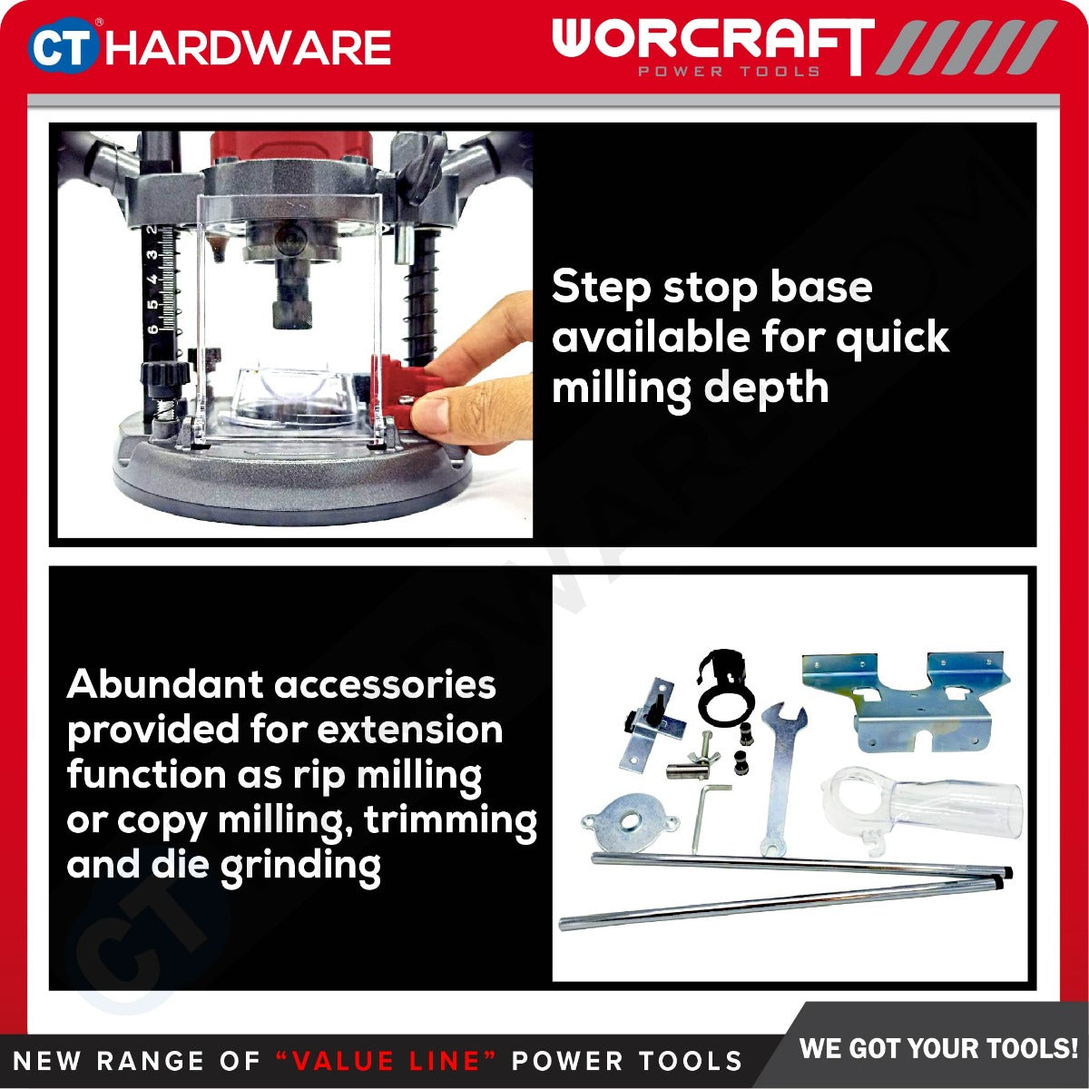 Worcraft CER-S20LiB 20V Cordless Brushless Router Trimmer 6/8mm 26000RPM