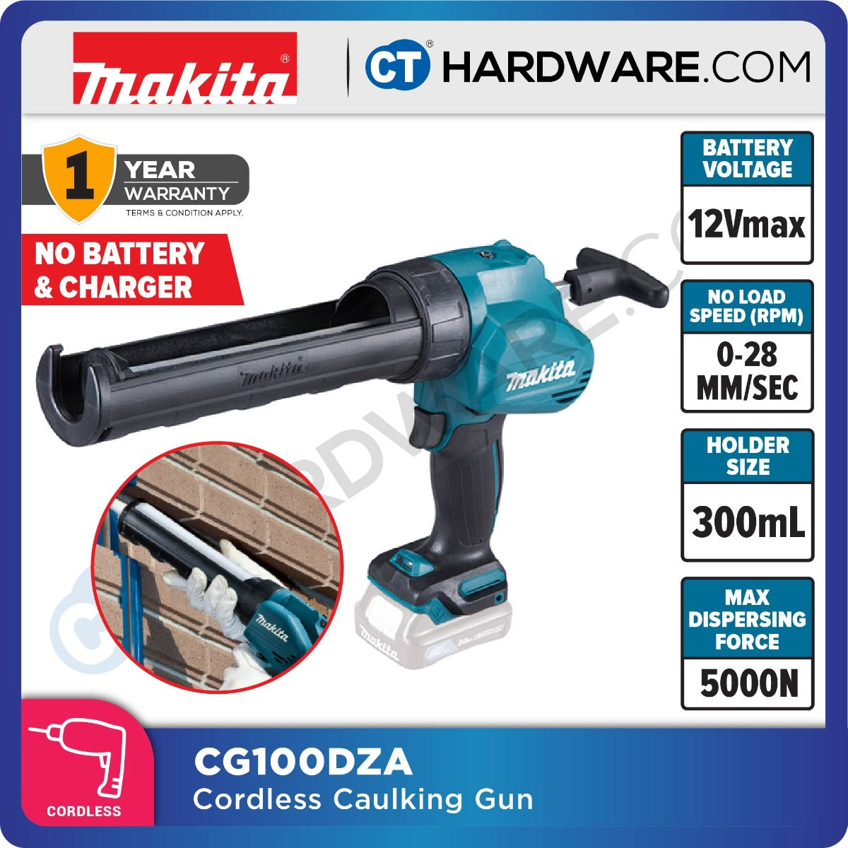 Makita CG100DZA CXT 12Vmax Cordless Caulking Gun 300ml (Body Only)