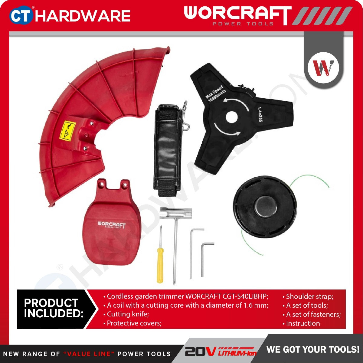 Worcraft CGT-S40LiBHP 40V Cordless Brushless Grass Trimmer 255mm 6000RPM