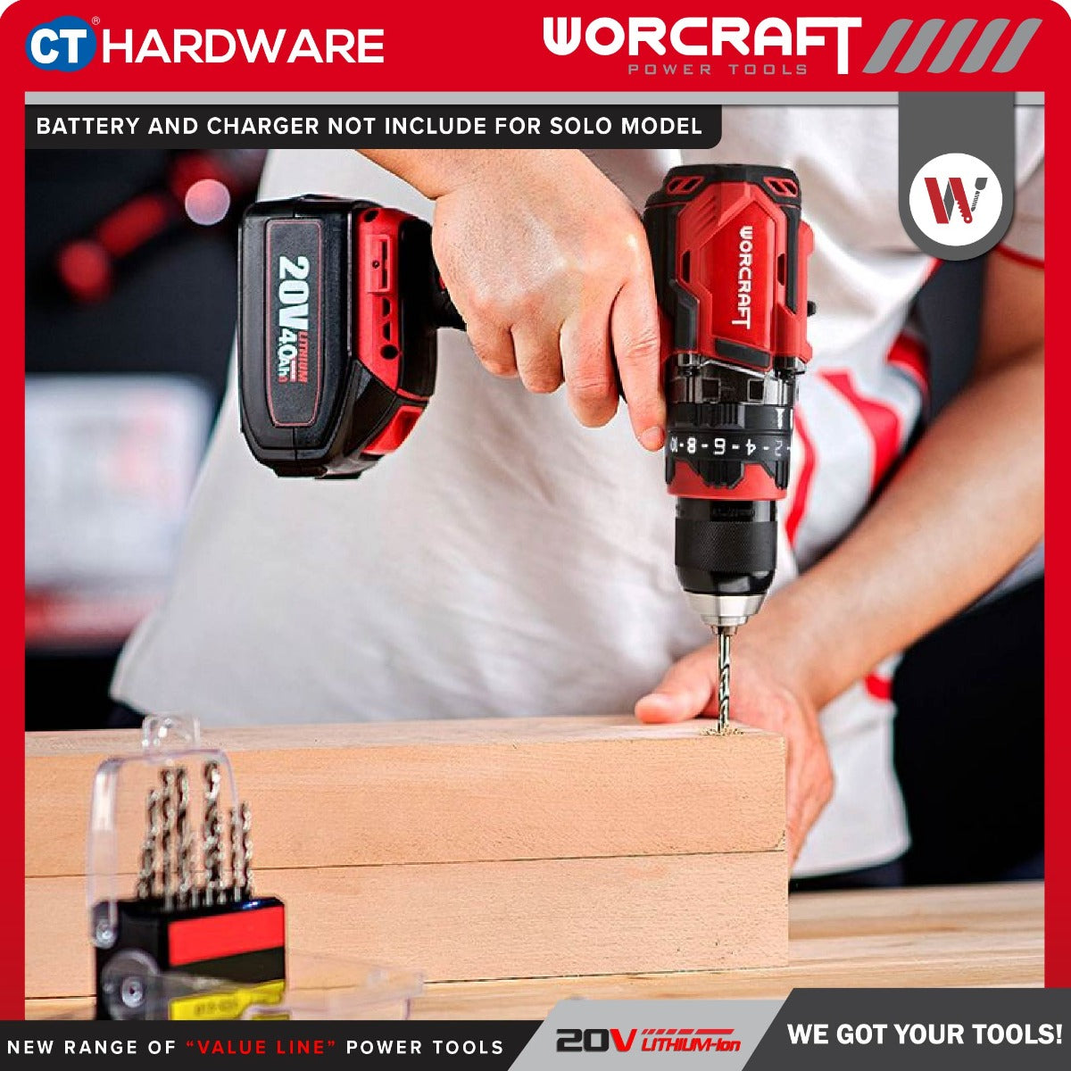 Worcraft CHD-S20LiBH 20V Cordless Brushless Hammer Drill 13mm 100Nm
