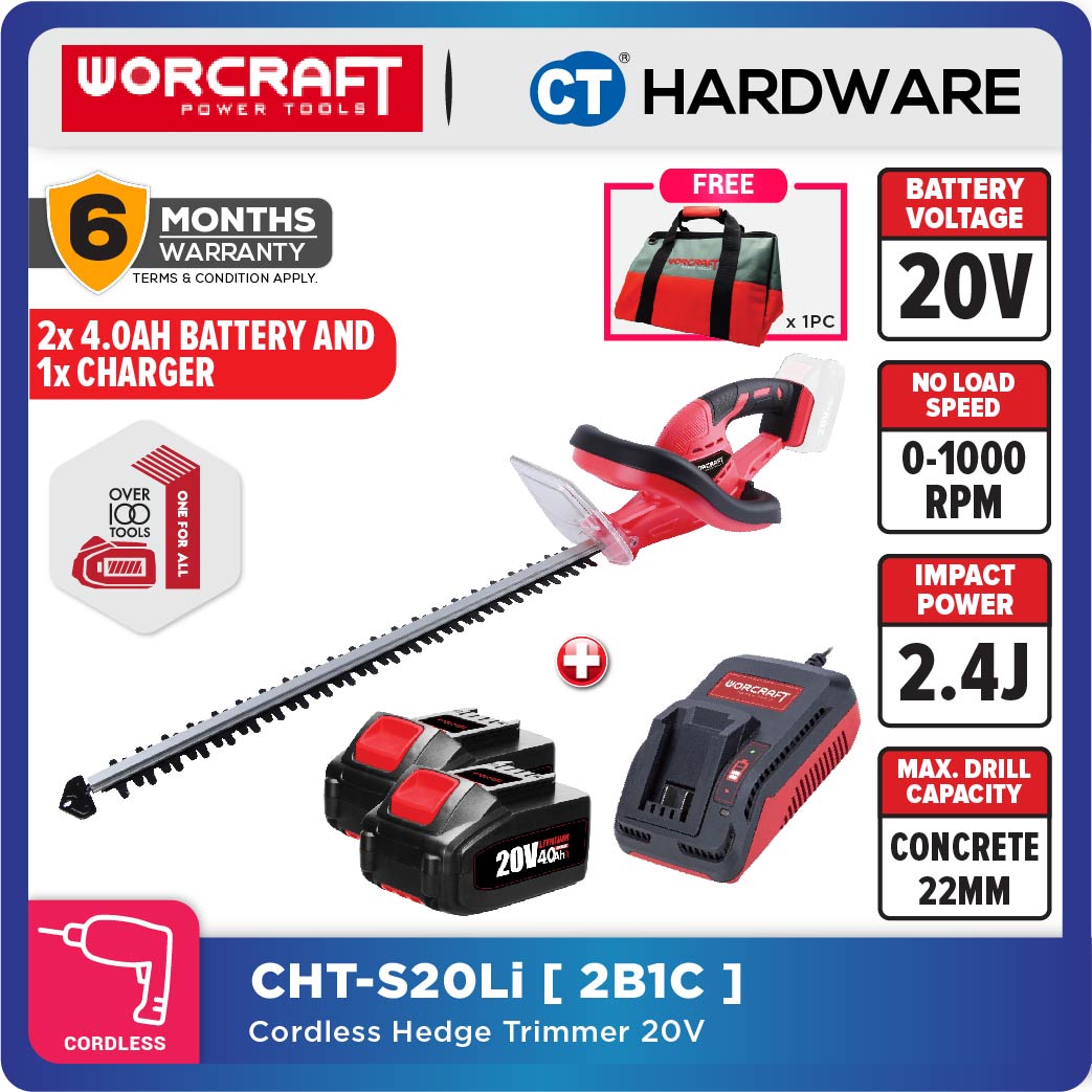 Worcraft CHT-S20LiA 20V Cordless Hedge Trimmer 22" 1200/min