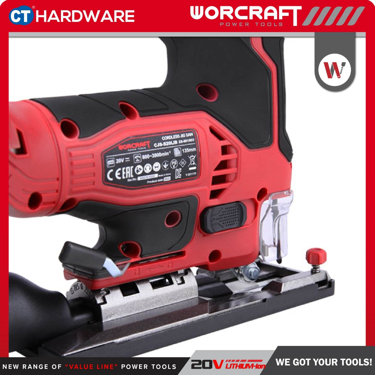 Worcraft CJS-S20LiB 20V Cordless Brushless Jigsaw 26mm 3800SPM
