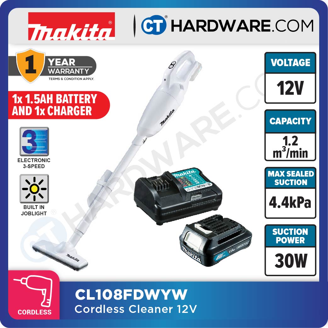 Makita CL108FDWYW/ FDZW CXT 12Vmax Cordless Cleaner 600ml 4.4kPa (Body Only | 1-Battery)