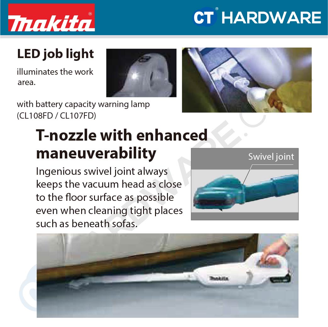 Makita CL108FDWYW/ FDZW CXT 12Vmax Cordless Cleaner 600ml 4.4kPa (Body Only | 1-Battery)