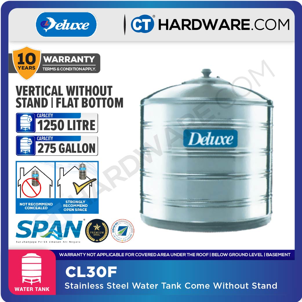 DELUXE CL30F STAINLESS STEEL TANK VERTICAL WITHOUT STAND 1250MM (275 GALLON)