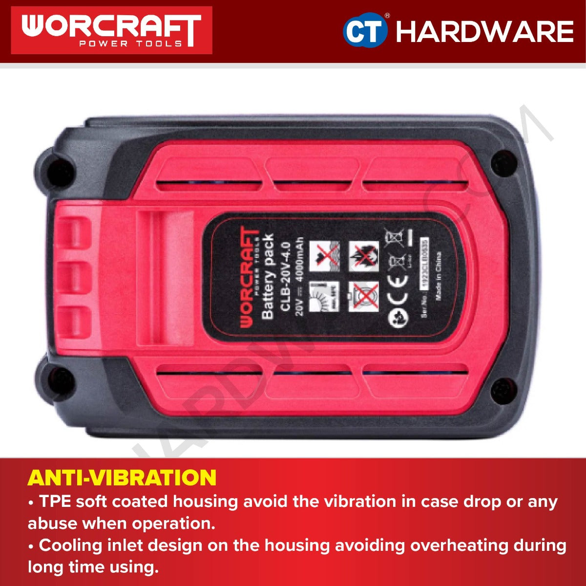 WORCRAFT CLB-20V-4.0 BATTERY PACK 20V 4.0AH (CLB20V40)