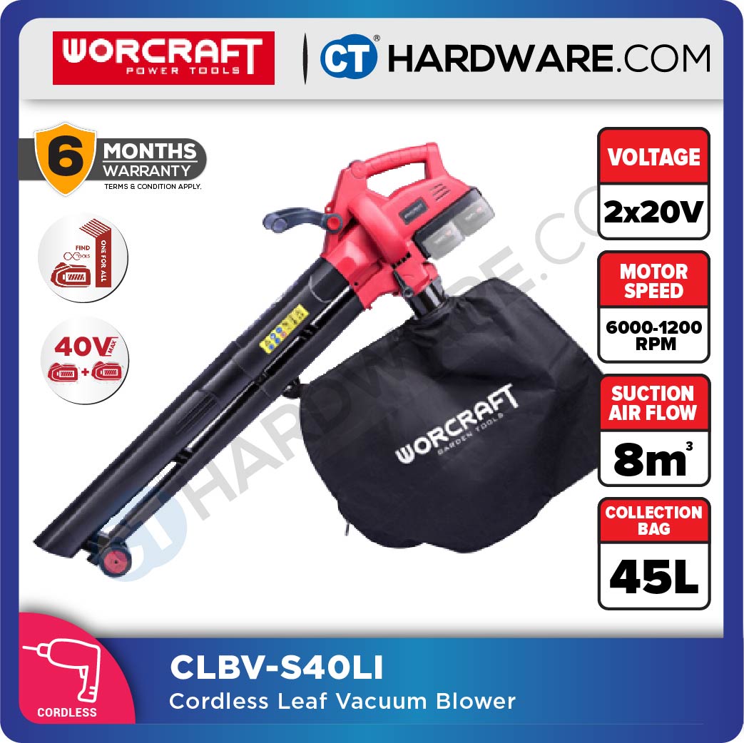 WORCRAFT CLBV-S40LI CORDLESS LEAF VACUUM BLOWER 20V+20V | 7000-12000/MIN | 21KM/H (CLBVS40LI)