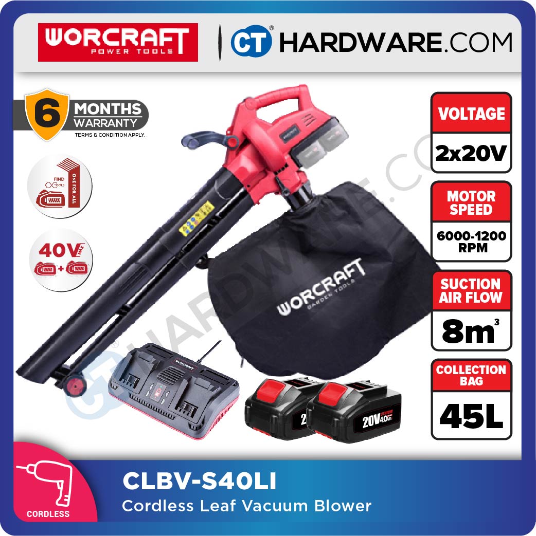 WORCRAFT CLBV-S40LI CORDLESS LEAF VACUUM BLOWER 20V+20V | 7000-12000/MIN | 21KM/H (CLBVS40LI)