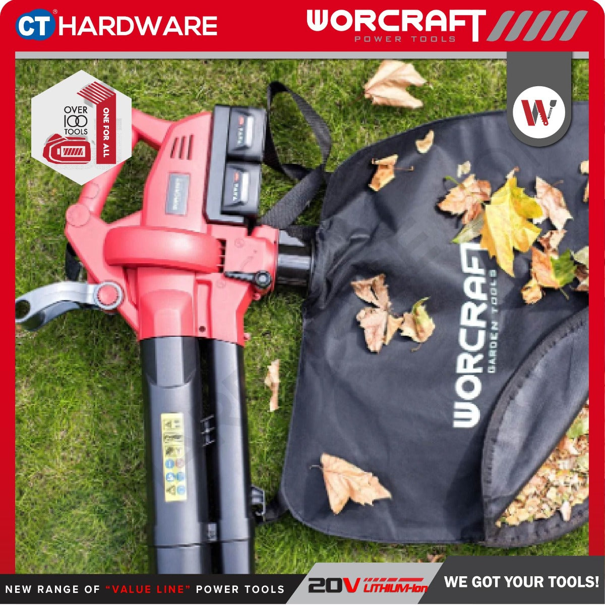 WORCRAFT CLBV-S40LI CORDLESS LEAF VACUUM BLOWER 20V+20V | 7000-12000/MIN | 21KM/H (CLBVS40LI)