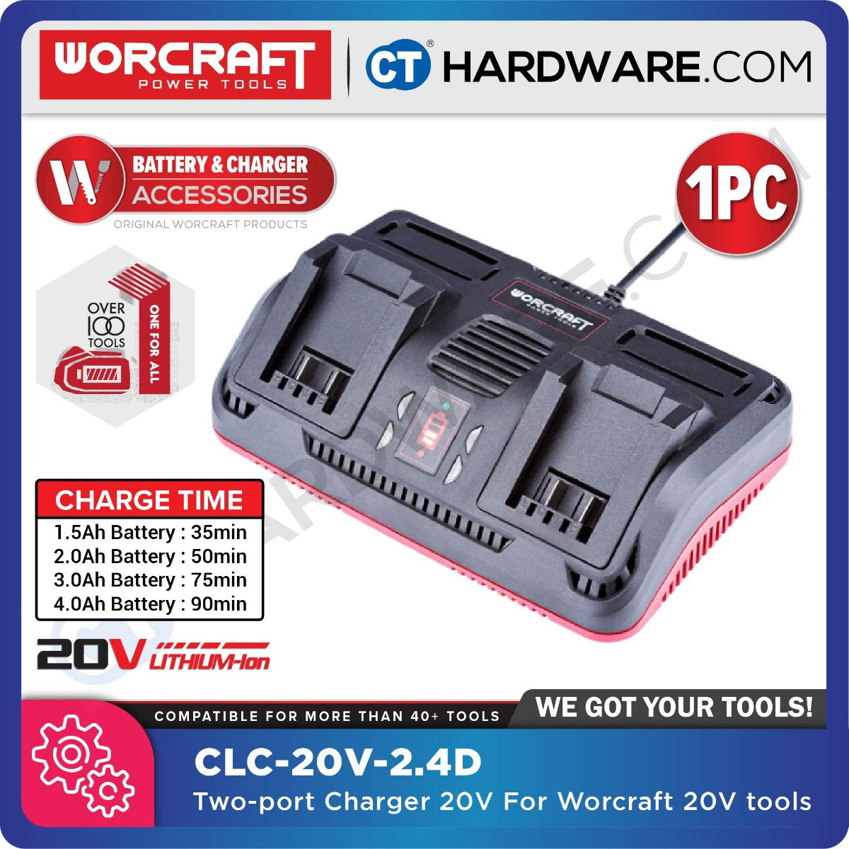 WORCRAFT CLC-20V-24D TWO PORT BATTERY CHARGER 20V (CLB20V24D)