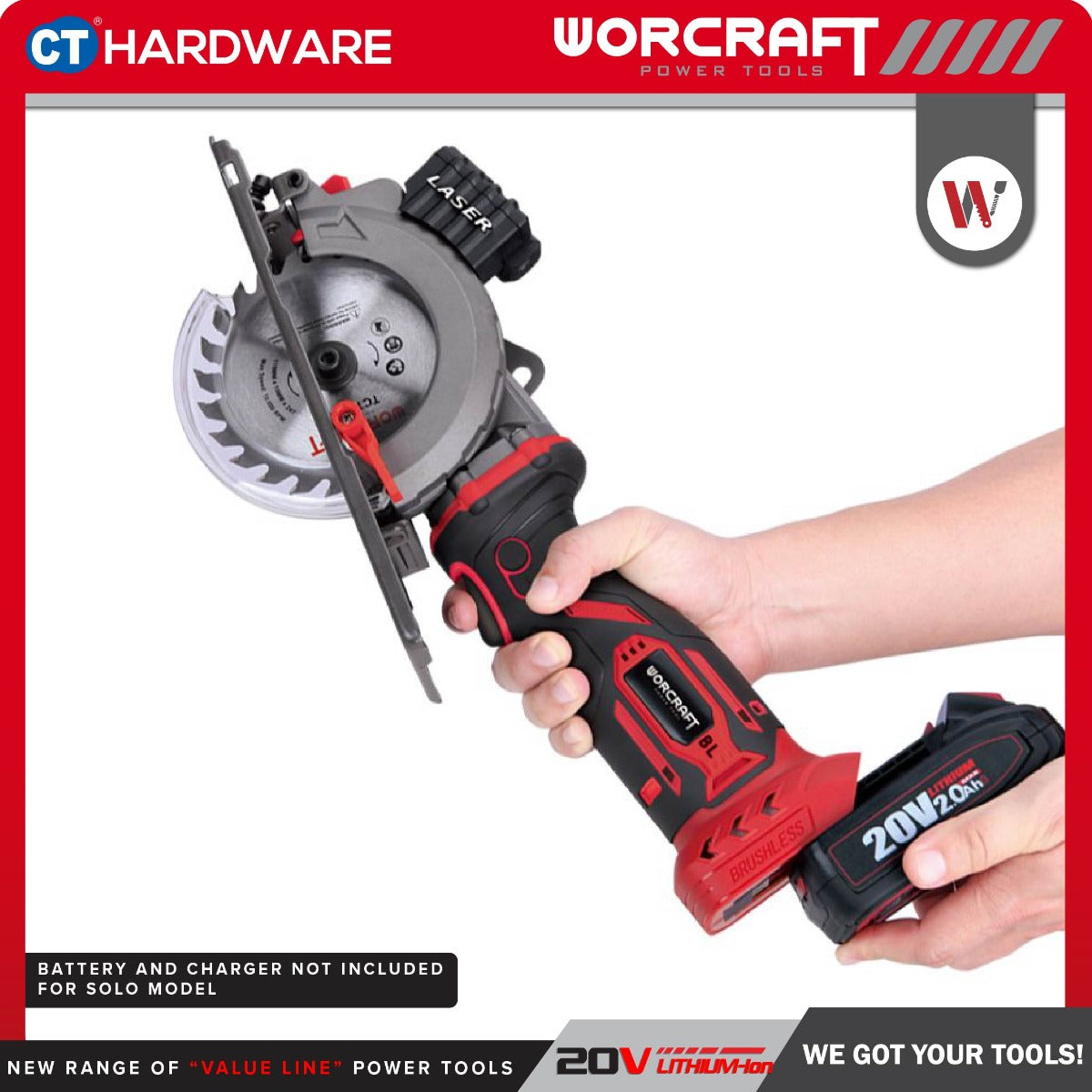 Worcraft CMCS-S20LiB 20V Cordless Brushless Mini Circular Saw 4-1/2" 5200RPM with 24T Blade