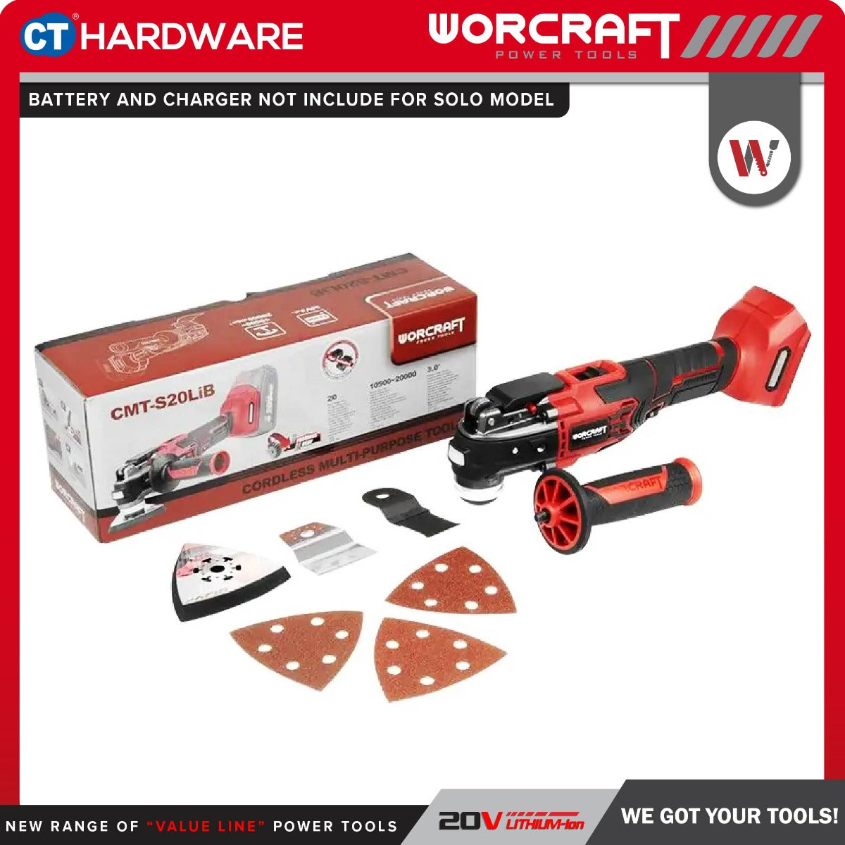 Worcraft CMT-S20LiB 20V Cordless Brushless Multi Tool 8000-10000RPM