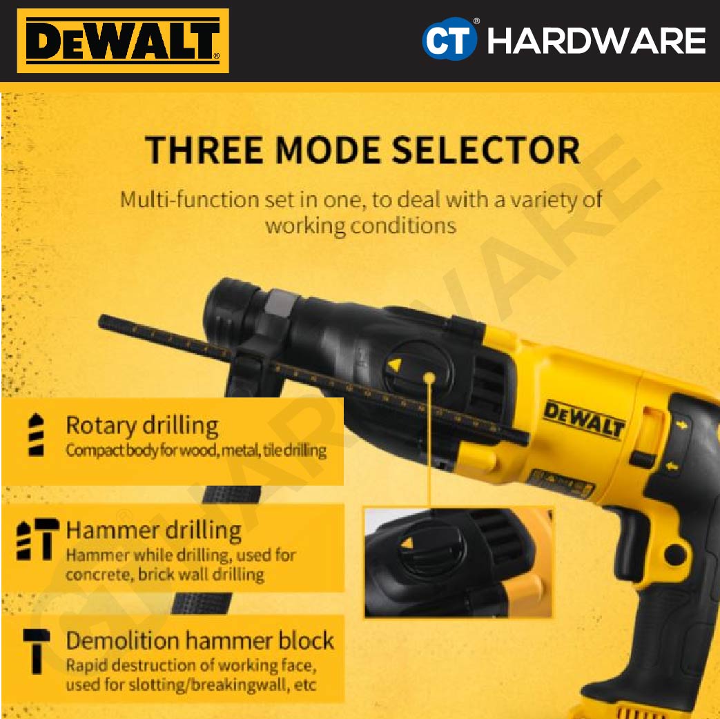 DEWALT D25133K SDS PLUS 3 MODE ROTARY HAMMER 800W 1550RPM 26MM 2.6KG