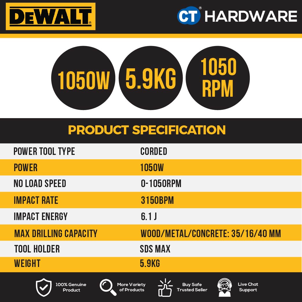 DEWALT D25481K-XD SDS MAX 3 MODE COMBINATION HAMMER 1100W 40MM 400RPM 6.1KG