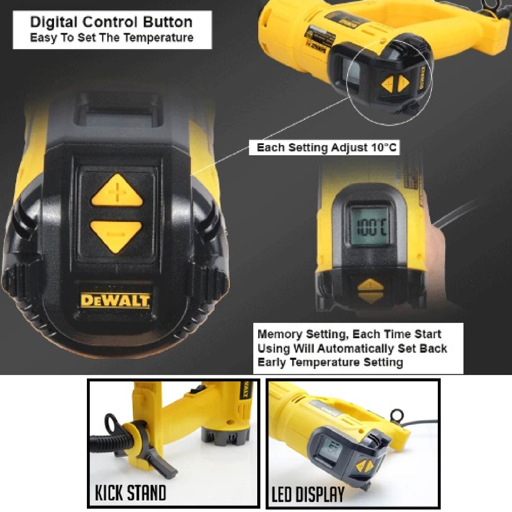 DEWALT D26414 LED HOT AIR GUN 2000W 650 L/MIN 22MM