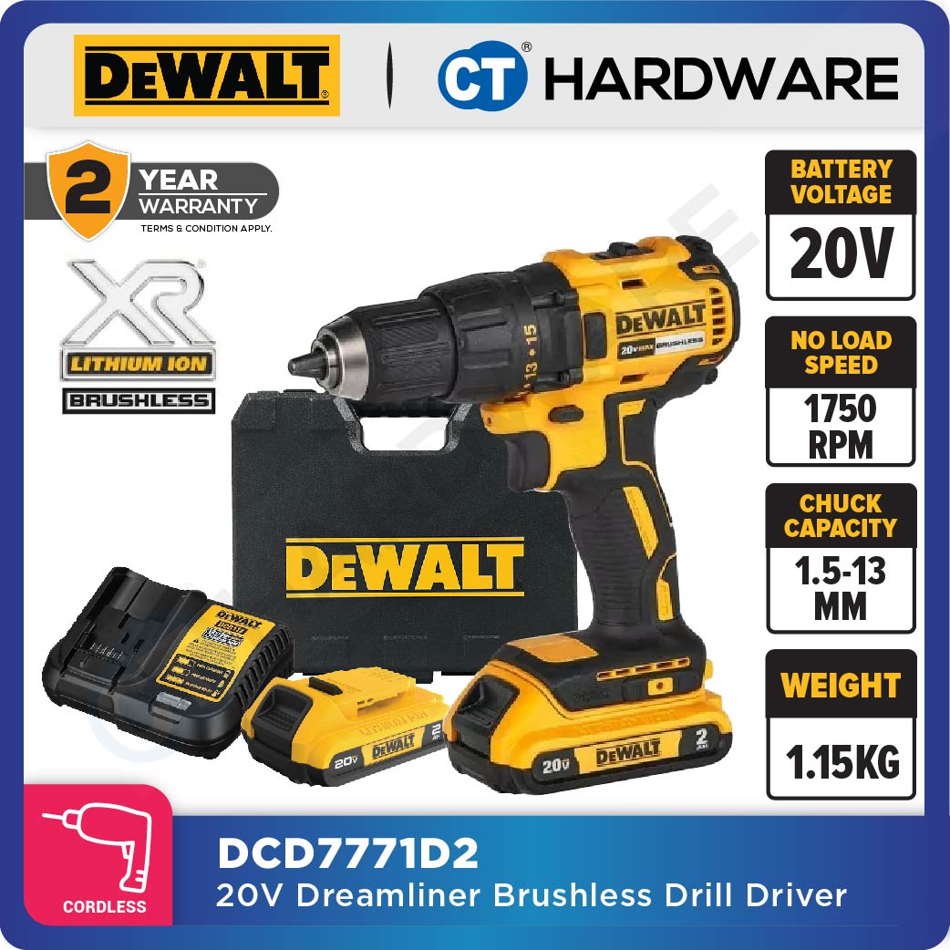 DEWALT DCD7771D2 DREAMLINER BRUSHLESS CORDLESS DRILL DRIVER 20V 13MM ( 1/2" )