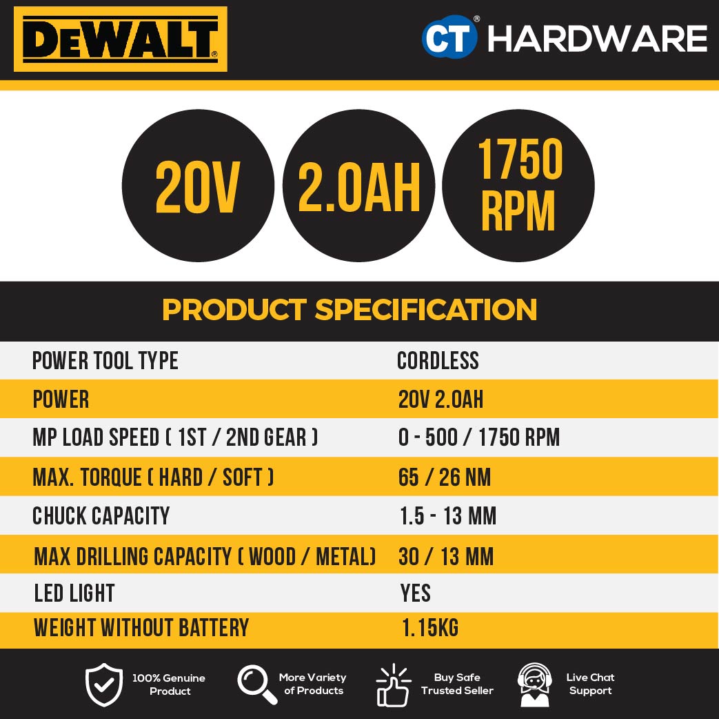 DEWALT DCD7771D2 DREAMLINER BRUSHLESS CORDLESS DRILL DRIVER 20V 13MM ( 1/2" )