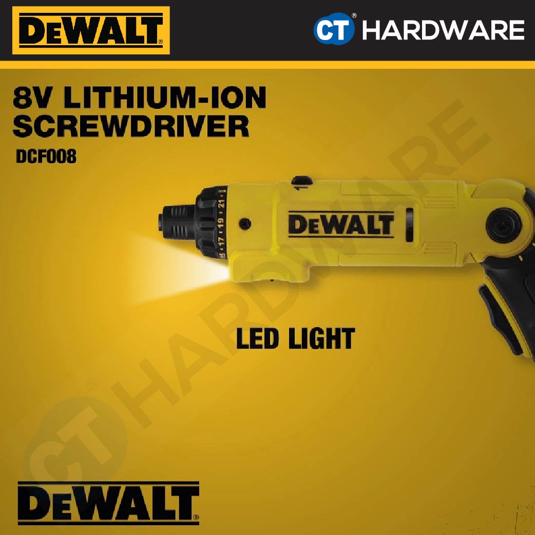 DEWALT DCF008 CORDLESS SCREWDRIVER 8W LITHIUM-ION 180-600RPM 8NM-10NM