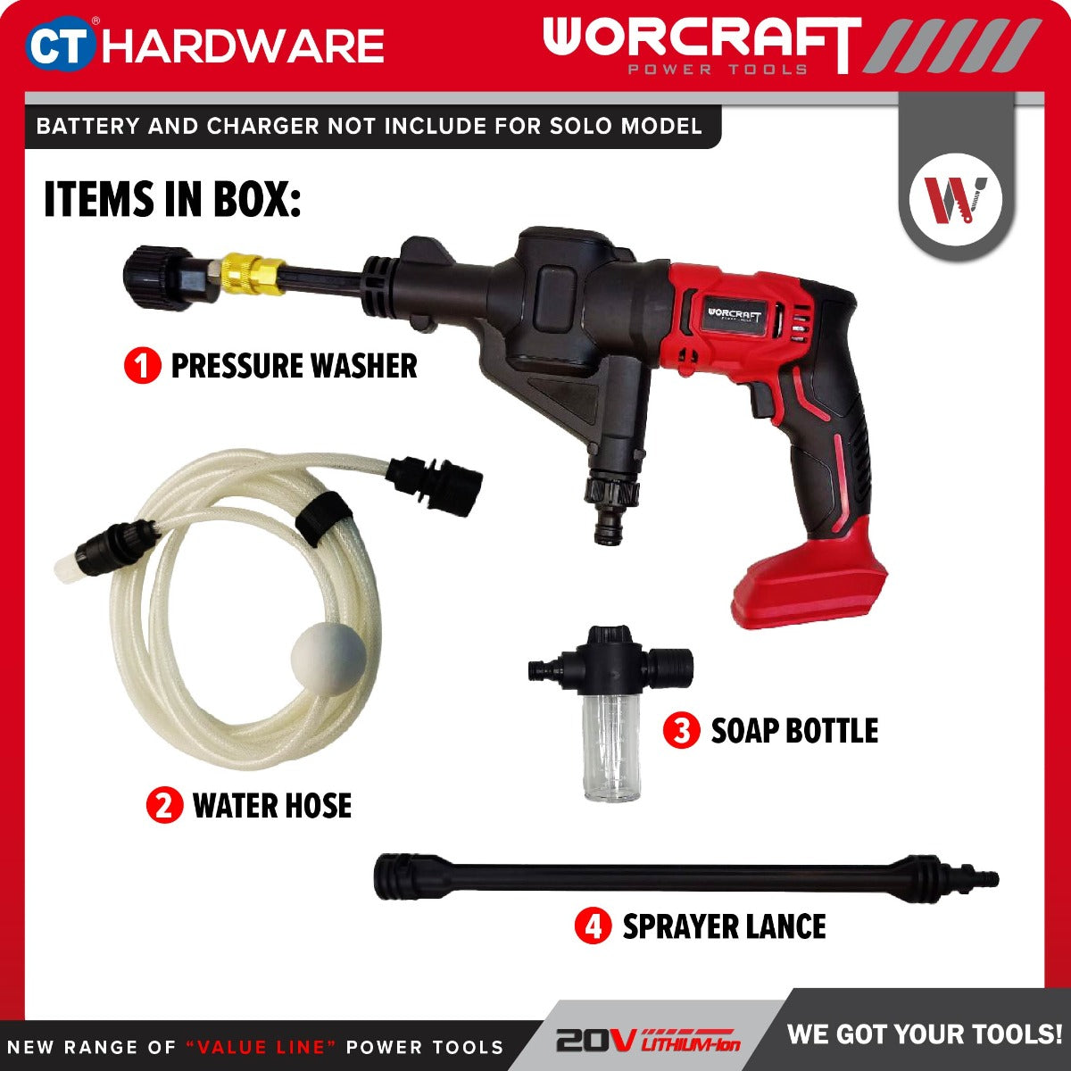 WORCRAFT CPC-S20LI CORDLESS PRESSURE CLEANER 20V | 28BAR | 2.5L/MIN