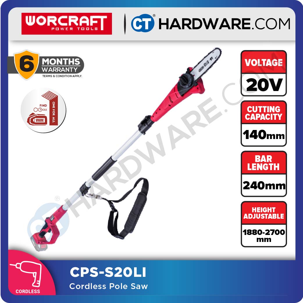 WORCRAFT CPS-S20LI CORDLESS POLE SAW 20V 8" 2500RPM (CPSS20LISOLO) WITHOUT BATTERY AND CHARGER