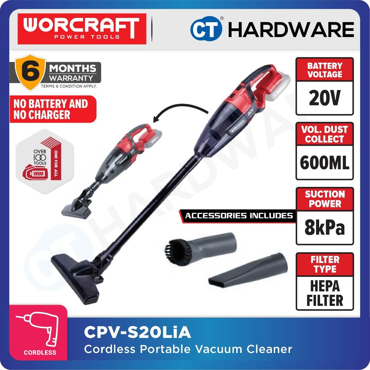 Worcraft CPVC-S20LiA 20V Cordless Portable Vacuum Cleaner 8kPa 600ml
