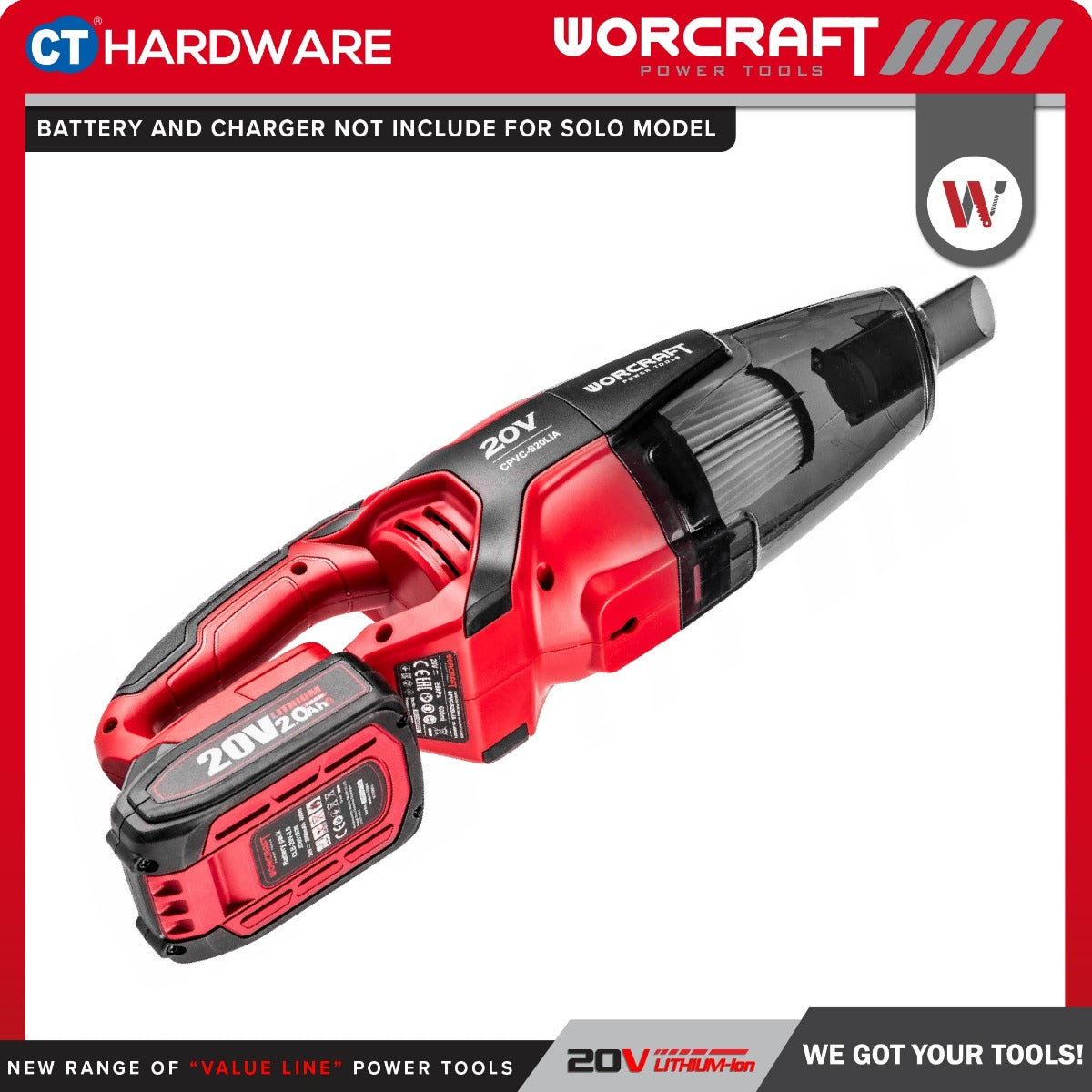 Worcraft CPVC-S20LiA 20V Cordless Portable Vacuum Cleaner 8kPa 600ml